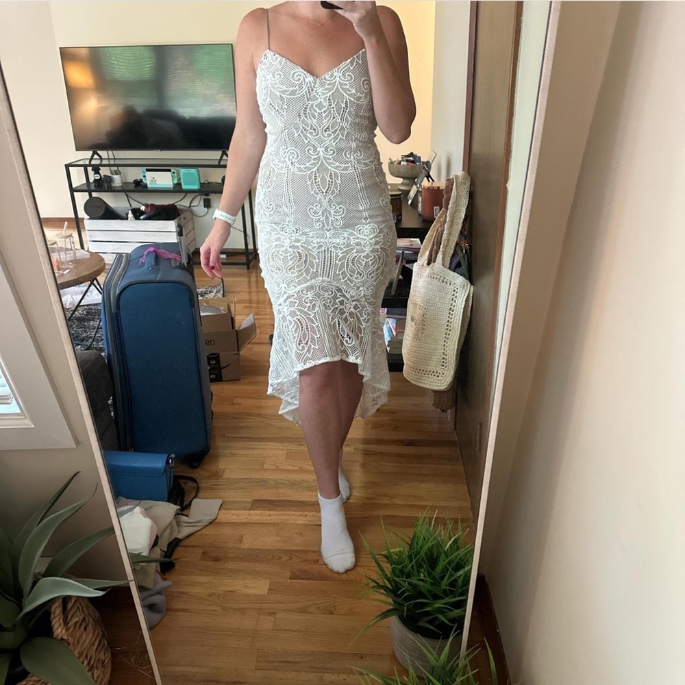 Lulu's White Lace High Low Dress